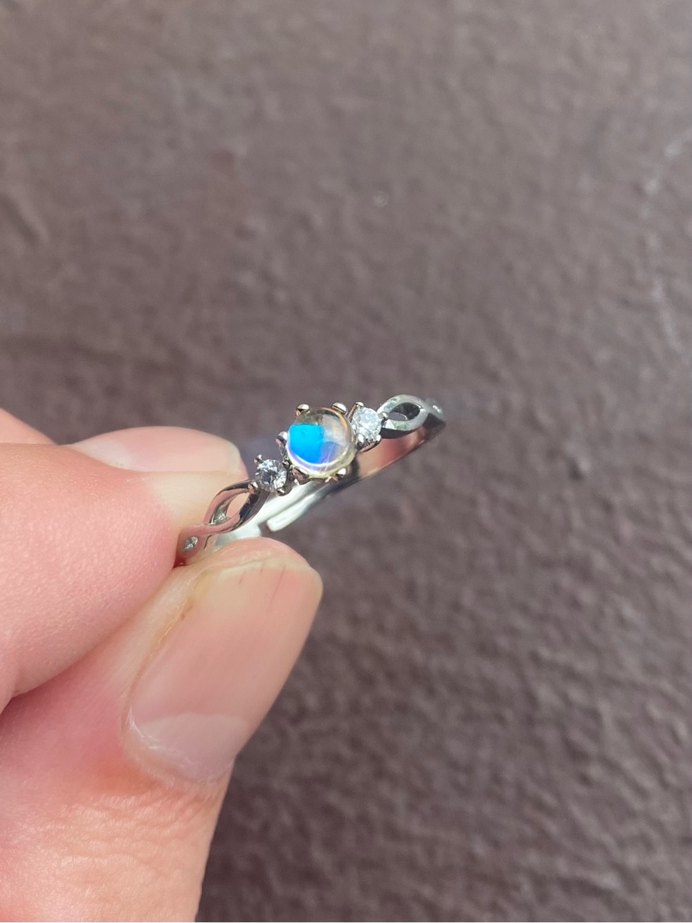 Lab-Created Moonstone CZ Stone Stainless Steel Ring Size: 6.5